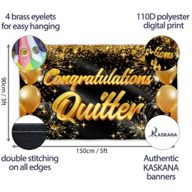 Congratulations Quitter Banner - Funny Retirement Banner - Happy Retirement Decorations - 5x3ft (Black & Gold)