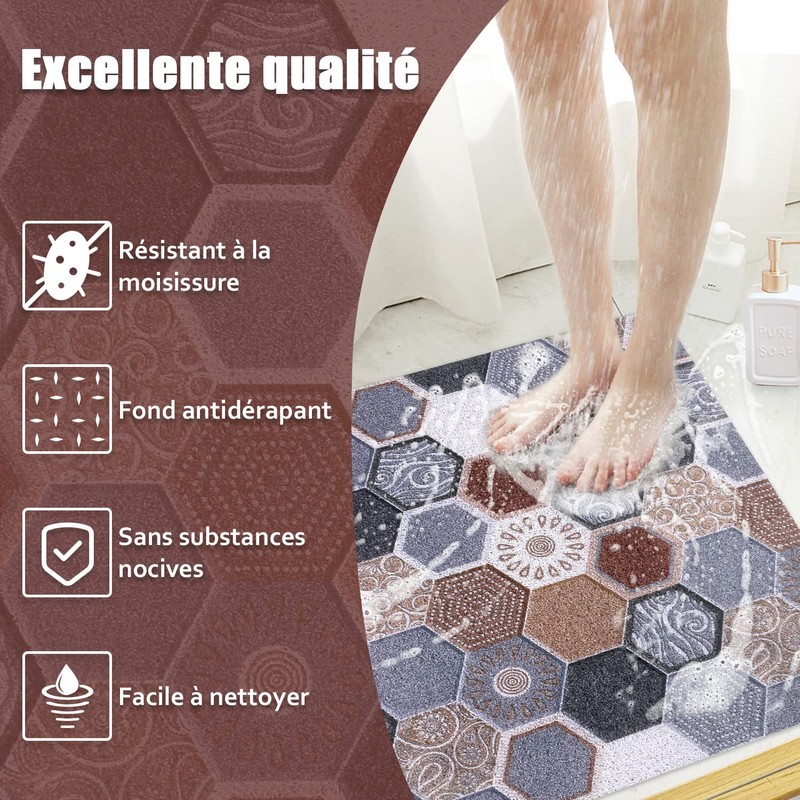 Shower Mat Non-Slip 60x60cm Safety Bath Mat Comfort Soft with