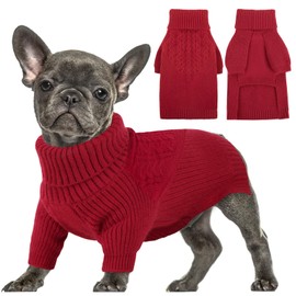 Queenmore Dog Sweater, Puppy Sweater for Small Dogs,Warm Winter Fall Dog Sweaters for Dog Girls Boys, Solid Turtleneck Knit Sweater for Large Medium Dogs,Long Sleeves Christmas Dog Sweater Red,XS