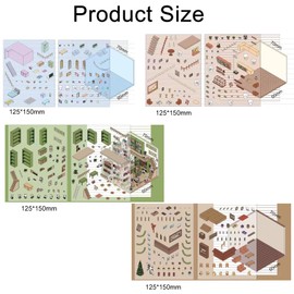 3D House Stickers, 4 Sets DIY 3D House Stickers, Fun DIY Stacking Scene Stickers DIY Scene Stickers with Tweezers for Adult Kid Fun Cute 3D Stickers for Adult Kid 125 x 150 mm