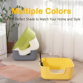 LoopTime Large Cat Litter Box with High Sides,Cat Boxes for Indoor Cats,Cat Litter Pan for Kitty,Litter Box with Low Entry,Easy to Clean,Anti-Splashing (White)