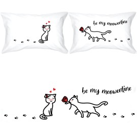BoldLoft Be My Meowentine Cat Pillow Covers for Couples- Cat Couple Gifts Valentines Pillow Covers for Cat Lovers Cat Gifts for Women Birthday Valentine's Day Anniversary Wedding