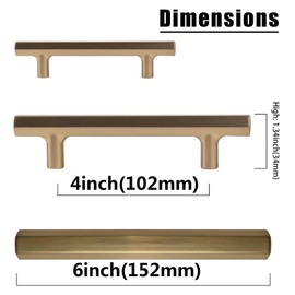 khtumeware 6 Pack Champagne Bronze Cabinet Hexagon Pulls 4 Inch(102mm) Hole Center Brushed Satin Brass Cabinet Hardware Kitchen Cabinet Handles for Bathroom Drawer Pulls Dresser Pulls.