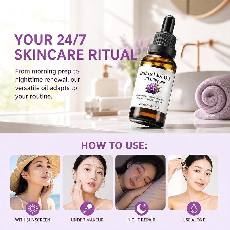 Aceite Bakuchiol 30000ppm, Sérum Prensado Frío, Alternativa Retinol (2uds)