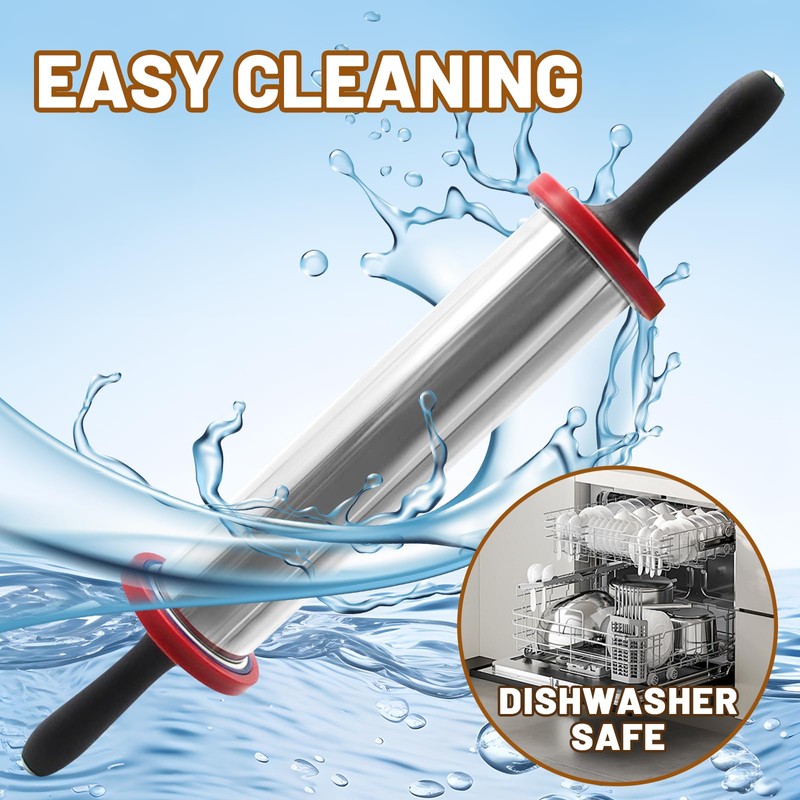SHIKORI Rolling Pin,Adjustable Rolling Pin with Thickness Rings, Stainless Steel