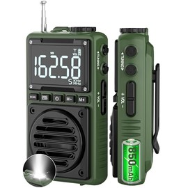 Digital AM FM Weather Band Radio with Flashlight,850mAh Rechargeable Portable Pocket Radio with Best Reception,LCD Screen, Back Clip,Stereo Earphone J