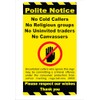 2 x No Cold Callers, Religious Groups, Univited Traders or