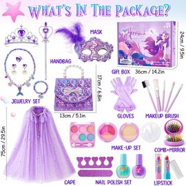 G.C Meerjungfrau Spielzeug Geschenke für Mädchen 3 4 5 6 7 8 Jahre, Kinderschminke Set & Prinzessin Kostüm Zubehör & Handtasche & Peel Off Nagellack, Meerjungfrauen Spielzeug Geschenk Mädchen