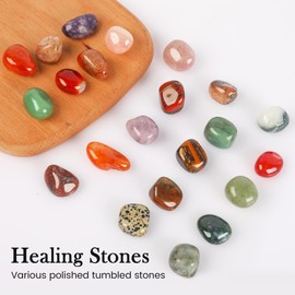 SOSMAR 30PCS Tumbled Stones and Crystals, Bulk Reiki Crystals, 400g (0.88 LB) Healing Gemstones, 20-30mm Assorted Polished Stones for Energy, Meditation & Home Decoration