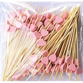 AILEXI Cocktail Sticks 100 Counts Wooden Toothpicks Party Supplies Frill Finger Food Fruits Sandwich Nibbles - Pink Hearts