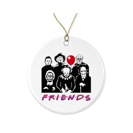 MHSDesigns Spooky Christmas Tree Decoration - Horror Friends Ceramic Keepsake - Halloween's Day Ornament - Horror Scary Characters Ornament Printed on Both Sides