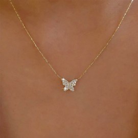 TseenYi Crystal Butterfly Choker Necklace Gold CZ Butterfly Pendant Necklace Mini Butterfly Short Choker Sparkling CZ Butterfly Chain Necklace Chain Jewellery for Women Girls