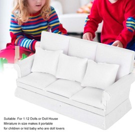 Miniature Dollhouse Sofa Set, 1:12 Mini Sofa with 3 Pieces Cushions, Living Room Furniture Sofa Armchair Dollhouse Furniture Three People Sofa Living Room Scene Ornament Model Presentation Home Style