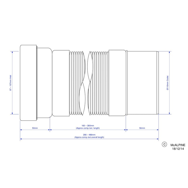 McAlpine Plain End Outlet Straight Flexible WC Pan Connector 170-410mm
