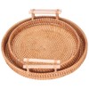 2PCS Hand Woven Rattan Tray Round Serving Tray Tea Fruit