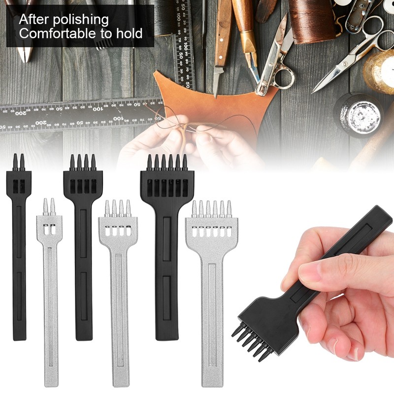 6Pcs Prong Chisel Round Hole DIY Leather Punch Tool HighCarbon
