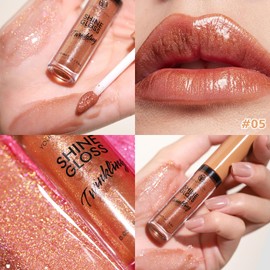 Glitter Lip Plumping Lip Gloss - Diamond Liquid Glitter Shimmer Lipstick, Waterproof Long Lasting Not Stick Cup Lip Gloss for Women Girls Makeup (05#, 20g)