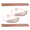 2 Sets Bridal Sash Rhinestone Tiara Kit Shiny Rose Gold