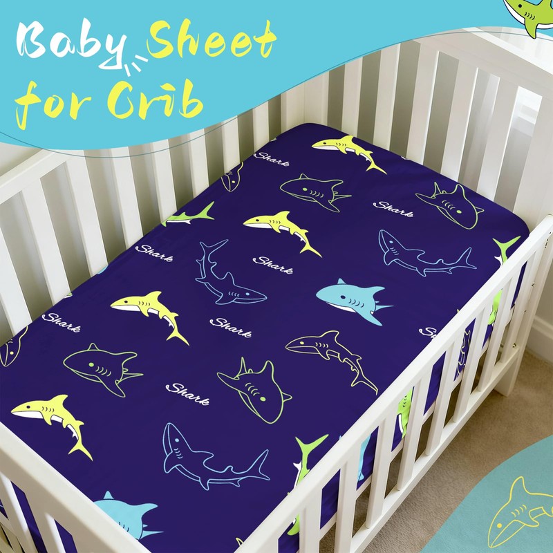 Fitted Crib Sheet for Boys Girls,Blue Shark,52x28 in