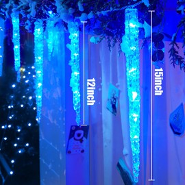Minetom Icicle Lights Outdoor with Clips, 24.6ft 100 LED 20 Tubes Twinkling Crystal Icicle String Lights, Connectable Waterproof Hanging Icicle Christmas Lights Plug in for Eave Outdoor, Blue
