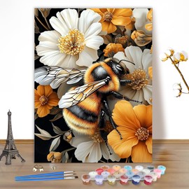 EOBROMD Paint by Numbers Adult Kit Bee Flowers, DIY Kits Crafts for Beginner on Canvas, peinture a numero adulte Paint for Home Decor 40x50cm(Without Frame)