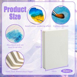 40 Sheets of Watercolour Paper, Watercolour Paper 300 g, Watercolour Paper for Painting, Watercolour Pad, Natural White, Handmade Paper for Paintings, Invitations, Letters, Crafts, 10 x 15 cm
