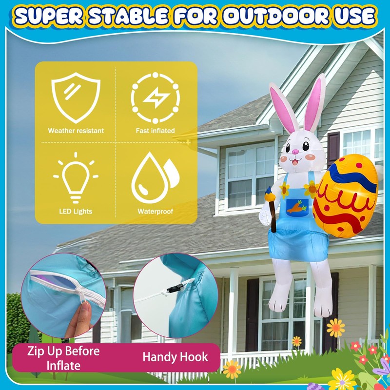 OurWarm 8FT Easter Inflatables Outdoor Decorations, Sitting Bunny with Eggs
