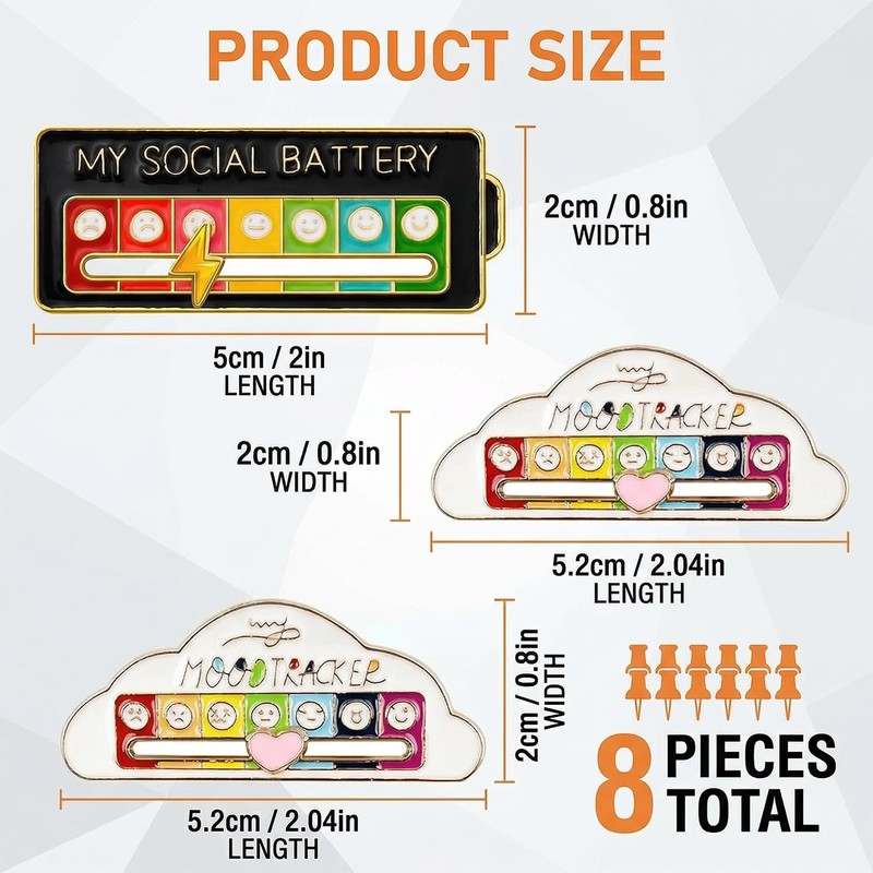 Hinbkenla Social Battery Slider Pin 8PCS 5 Colors
