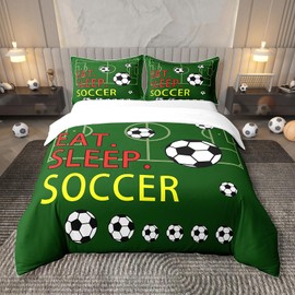 Feelyou Soccer Bedding Set Twin(No Comforter) Kids Football World Cup Race Comforter Cover Set Boys Girls Teens Toddler Soccer Sport 100% Cotton Duvet Cover Ball Theme 2Pcs