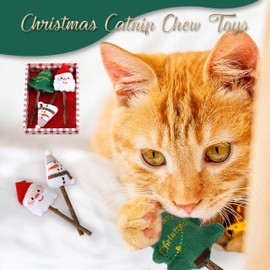 ZALBYUY Christmas Catnip Toys Cat Chew Toy, 3Pcs Silvervine Sticks for Cats, Soft Plush Teething Chew Toy, Kitten Catnip Toys for Cats Exercise, with Gift Box