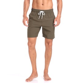 Houselog Mens Swim Trunks with Compression Liner 2 in 1 Swimming Shorts Stretch Trunks Quick Dry Beach Shorts Bathing Suit (CA/US, Alpha, X-Large, Regular, Regular, Army Green)