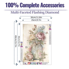 JATOK 5D Diamond Painting Kits for Adults, Flower Diamond Art Kits Full Round Drill Crystal Rhinestone Crafts, DIY Gem Art Picture for Gift Home Wall Decor 30x40cm/12x16in