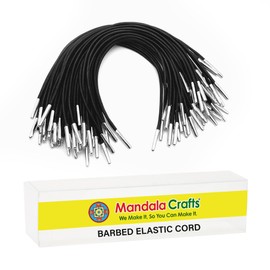 Mandala Crafts Black Barbed Elastic Barbed Cord - 100 Round 6.5” Craft Elastic Cords with Metal Ends for Menu Bands, Badge Loops, and Light-Duty Fastening