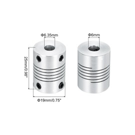QUARKZMAN 4 Pieces 6.35mm to 6mm Aluminum Alloy Shaft Coupling L25xD19 Flexible Clutch Beam Stepper Motor Joint Connector for 3D Printer CNC Machine DIY Encoder Motor Shaft, Silver
