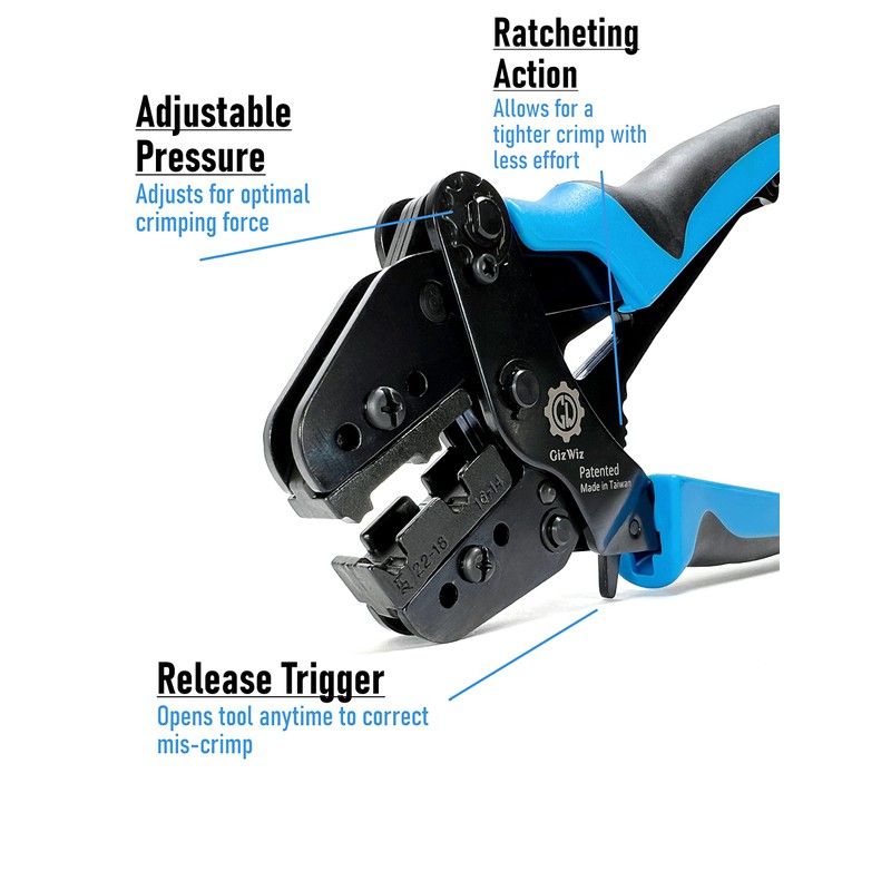 GIZWIZ Parallel Action Ratchet Crimp Tool for Non-insulated Flag Terminals