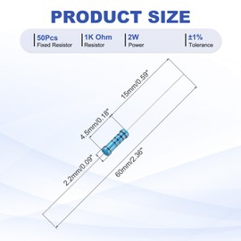 PATIKIL 50pcs 1K Ohm Resistors 2W Metal Film Fixing Resistors 1% Tolerance Multiple Resistors for DIY Electronic Projects Computer TV Circuit Board