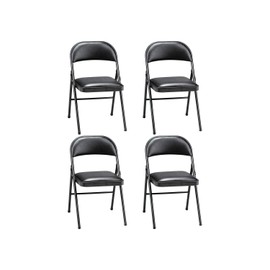 MECO Sudden Comfort Tubular Steel Frame and Deluxe Fabric Padded Folding Chair in Black Lace Frame and Black Seat and Back (4 Pack)