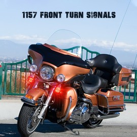 AUDEXEN 3-1/4 Inch LED Turn Signal Kit 1157 Double Base Dark Red/Bright Red Front Turn Signal + 1156 Single Connector Red Rear Signal Lights Compatible with Harley Road Glide Road King Softail Ultra