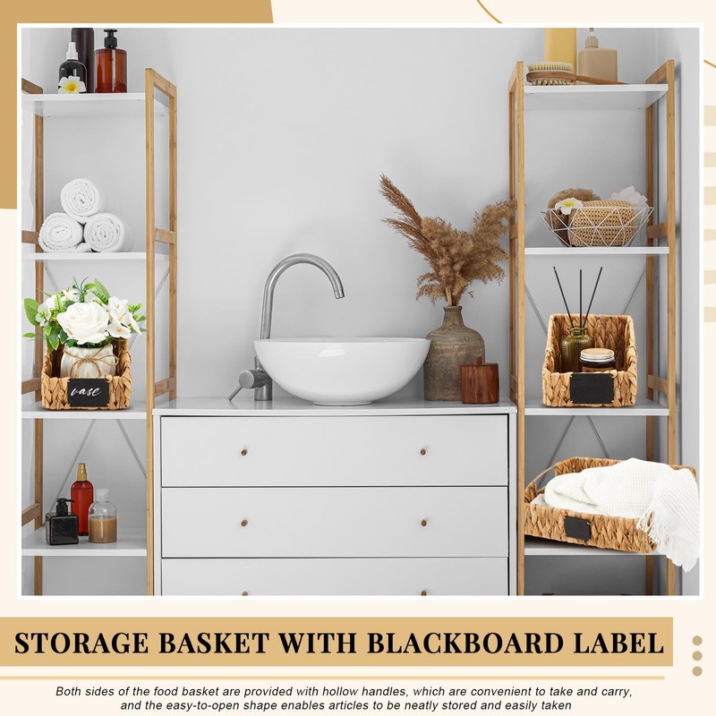 Wonderjune 4 Pcs Water Hyacinth Storage Basket Set Wicker Rattan