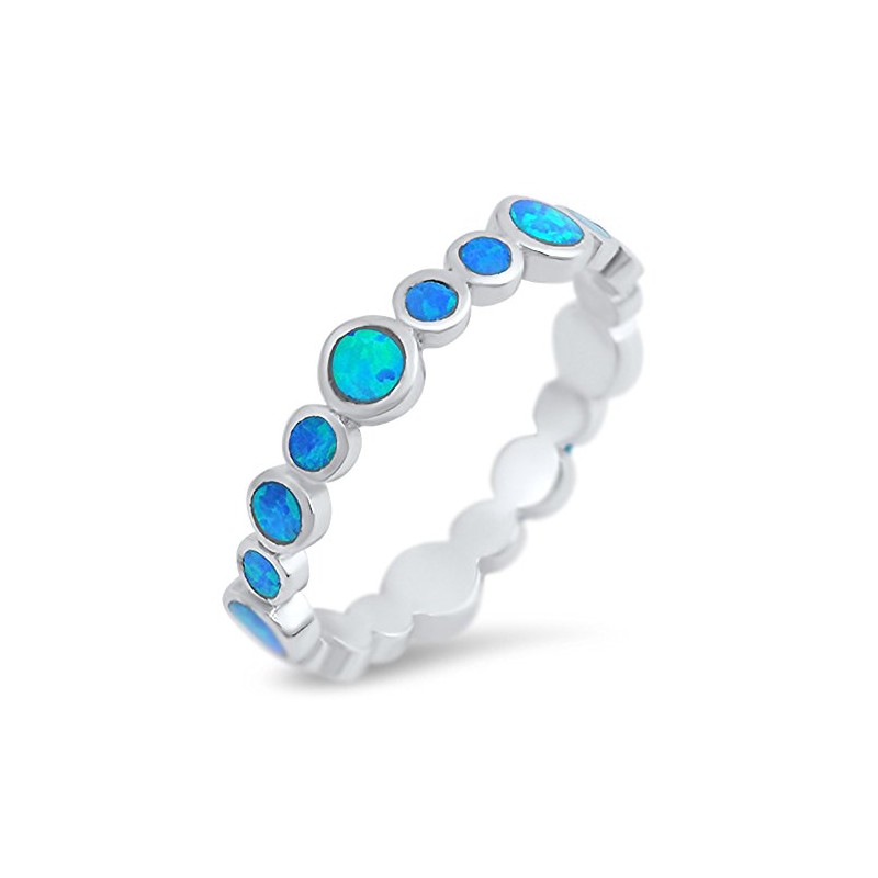 Eternity Blue Simulated Opal Stackable Ring New .925 Sterling Silver