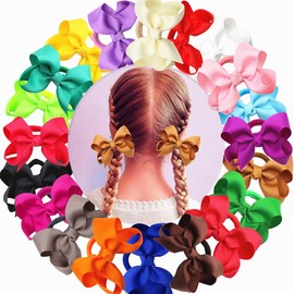 ZOONAI 3 Inch Baby Girl Hair Bows Elastic Hair Tie Accessories Bow Ponytail Holder - Set of 2 (Black)