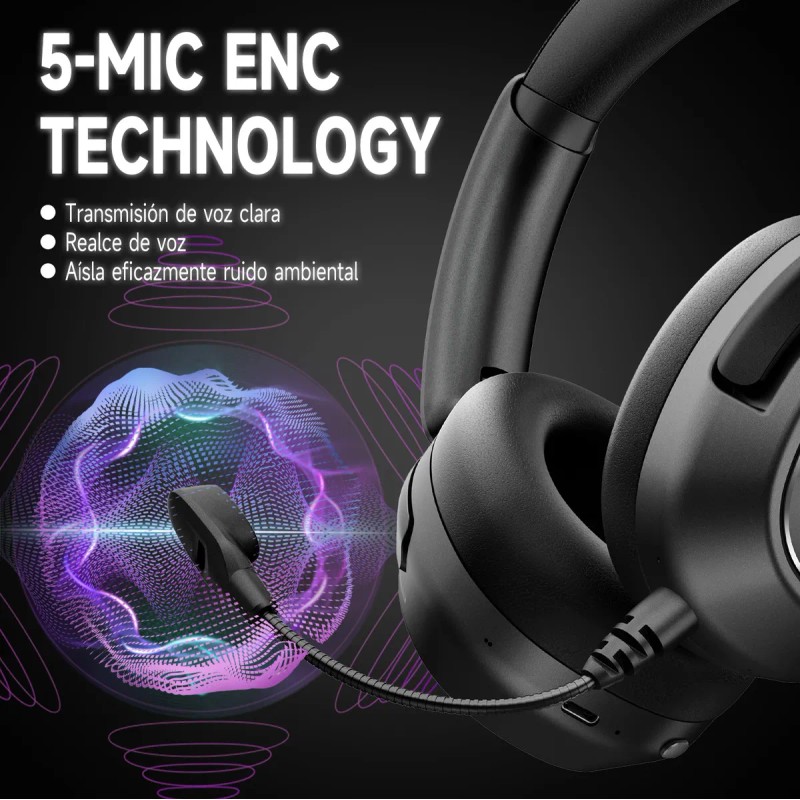 Audifonos Gamer Inalambricos Bluetooth De Diadema , Anc , Microfono
