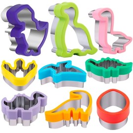 Nifogo Juego de 9 cortadores de galletas con forma de dinosaurio, acero inoxidable, moldes para manualidades, cocina, hornear, fiesta de cumpleaños con temática de dinosaurios para niños