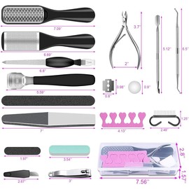Bluemega Kit de Pedicura, 23 Piezas Pedicura Set de Herramientas Profesionales, Kit de Cuidado de Pies Raspador de Pies Quita Pieles Muertas, Lima para Pies, Herramientas de Manicura Profesional de Acero Inoxidable para Regalo de Navidad