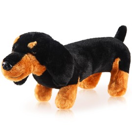 ZJoey Dachshund Dog Plush Stuffed Animal Plush Sausage Dog Plush Soft 3D Pom Plush for Girls Birthday Xmas Bedtime Gift Bed Rest Chair Bolster Nursery Decoration(Black and Tan)