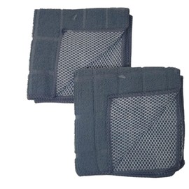 Gray Windowpane Dish Cloth with Mesh Scrubber Microfiber Heavy Duty Absorbent Quick Drying Dishcloth Towel 12x12 Inch - Set of 4