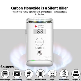 American Red Cross by Eton Carbon Monoxide Detector with10-Year Battery, Digital Display, LED Status Indicator, Emergency LED Flashlight and Energizer Batteries. Plug-in with Battery Back-up