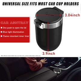 Dickno Car Ashtray with Lid, Detachable Stainless Smokeless Auto Ashtray, Portable Mini Vehicle Trash Can with LED Blue Light, Universal Interior Accessories for Cup Holder (Silver)
