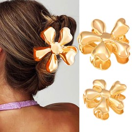 Gortin Flower Claw Clips Gold Metal Hair Clips Claw Barrettes Hair Accessories for Women Thick Hair (Gold, Free size)
