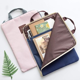 A4 Multifunctional File Folders Portable Canvas Document Wallets Waterproof Zipper File Organiser Storage Bag with Handle for Papers Pens Book Tablet